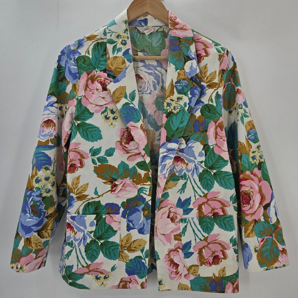 Farah Women Vintage 80s Grandma Cottage Dopamine Maximal Floral Blazer Jacket 8P